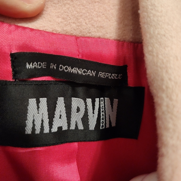 💖 Vintage 90's Marvin Richards 100% Wool Button Front Pea Coat, Baby Pink, Med - Picture 10 of 14